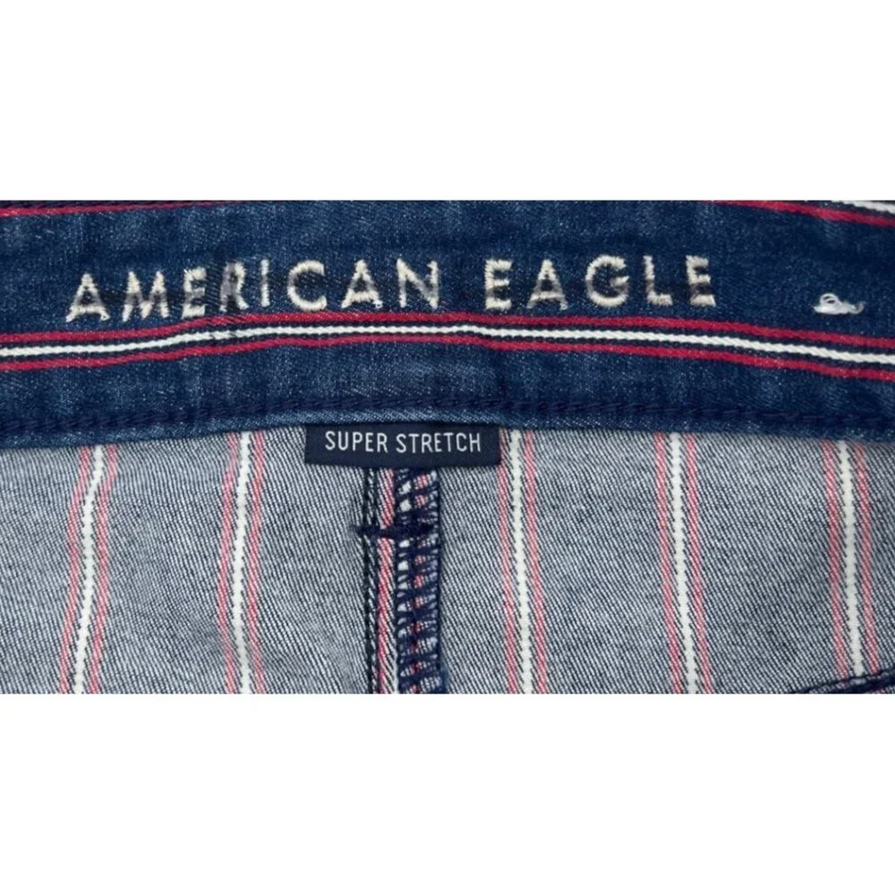 American Eagle Womens Striped Denim Mini Skirt Super‎ Stretch Size 2 Blue/Red